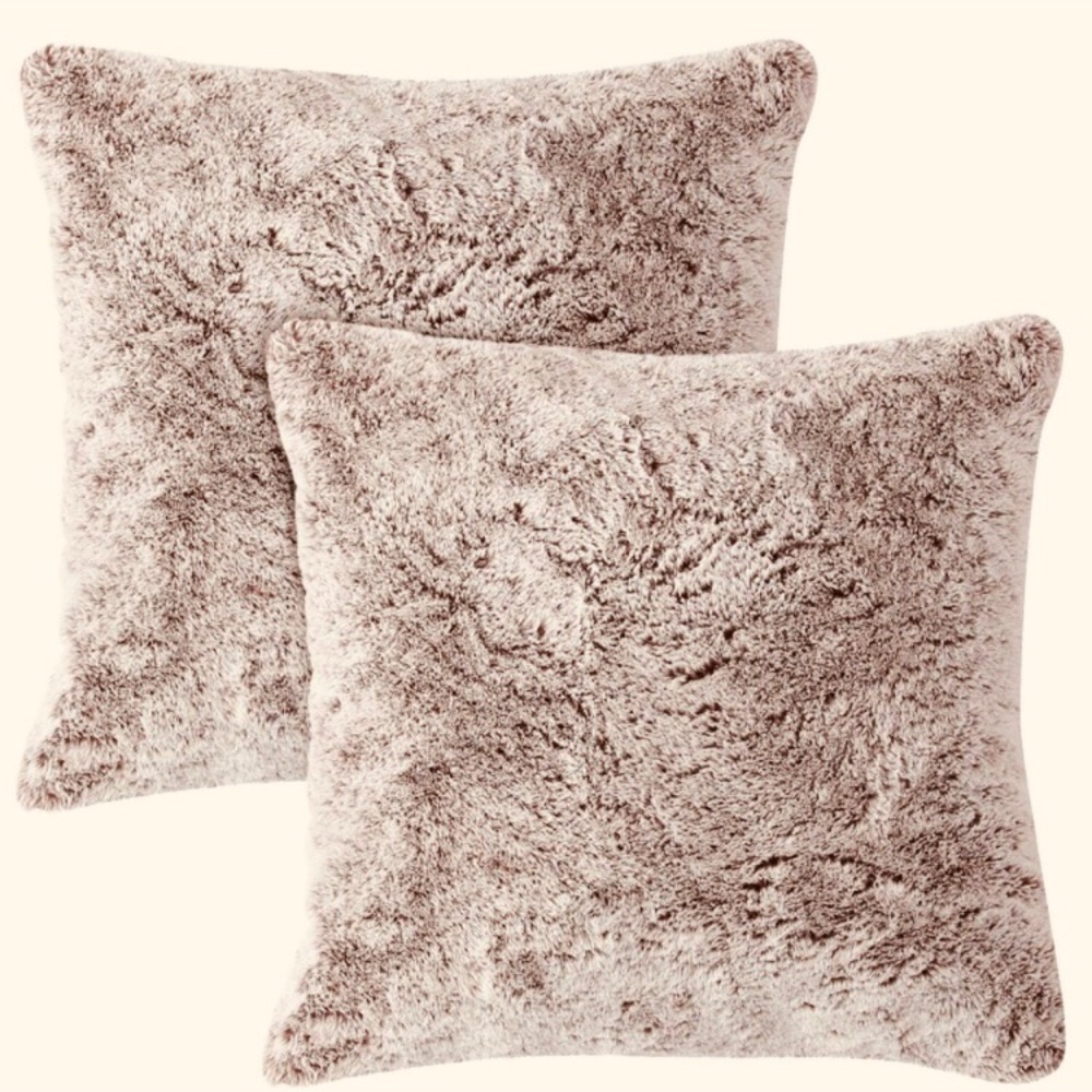 - New- - Taupe faux fur throw pillows